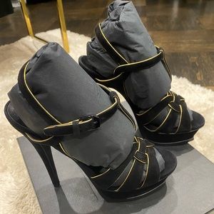 Saint Laurent tribtoo tribute Sandal sz 37 black & gold Brand new in box
